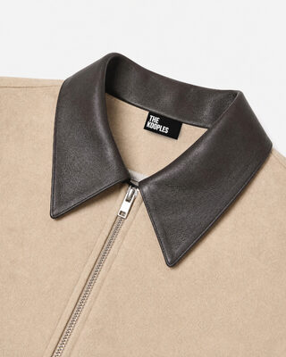 Blouson en laine double face col cuir beige