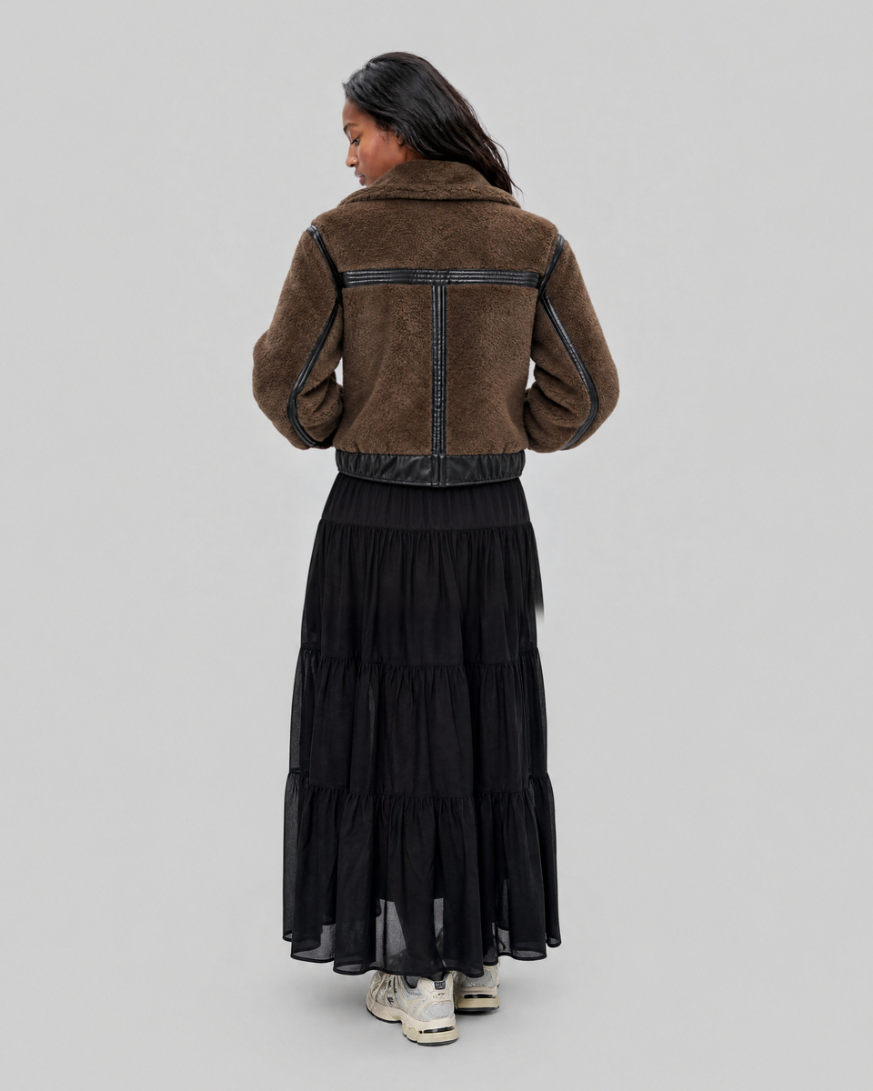 Manteau en fausse fourrue reversible kaki et noir Femme | The Kooples