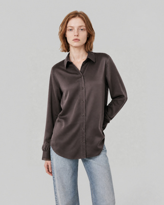 Chemise en soie avec dentelle marron