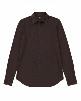 Chemise en soie avec dentelle marron