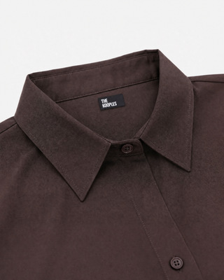 Chemise en soie avec dentelle marron