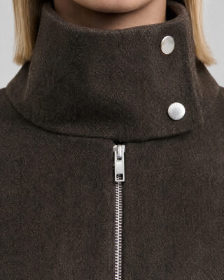 Blouson col montant en laine marron