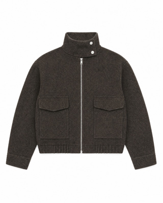 Blouson col montant en laine marron