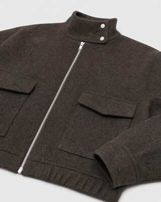 Blouson col montant en laine marron