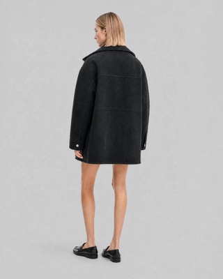 Manteau en laine m&eacute;lang&eacute;e double face col montant noir