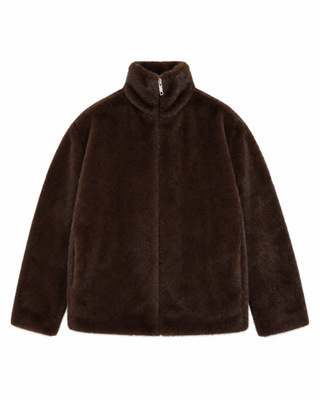 Manteau en fausse fourrure zipp&eacute; marron