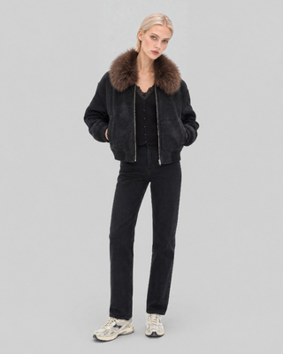 Blouson avec col fausse fourrure noir