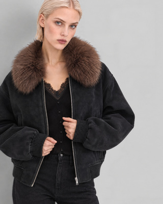 Blouson avec col fausse fourrure noir