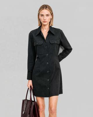 Robe courte en laine m&eacute;lang&eacute;e noire