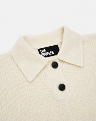 Pull col polo en mohair et laine m&eacute;lang&eacute; &eacute;cru