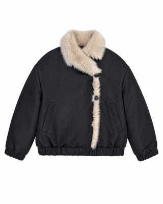 Manteau en fausse fourrure reversible beige et noir