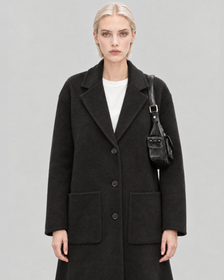 Manteau double face en laine m&eacute;lang&eacute;e noir