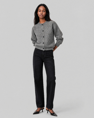 Cardigan en mohair m&eacute;lang&eacute; gris