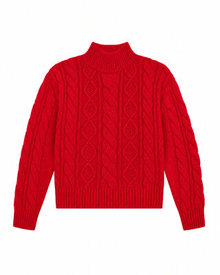 Pull en maille torsad&eacute;e laine m&eacute;rinos rouge