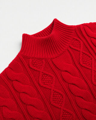 Pull en maille torsad&eacute;e laine m&eacute;rinos rouge