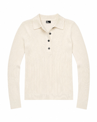 Pull col polo en laine m&eacute;rinos ecru