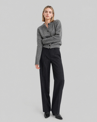 Pantalon de tailleur large en laine noir