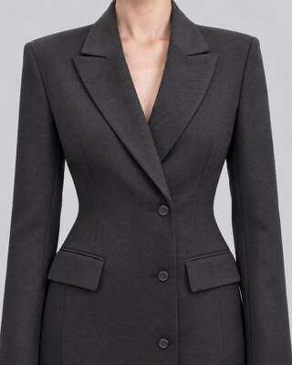 Robe fa&ccedil;on blazer en laine m&eacute;lang&eacute;e noire
