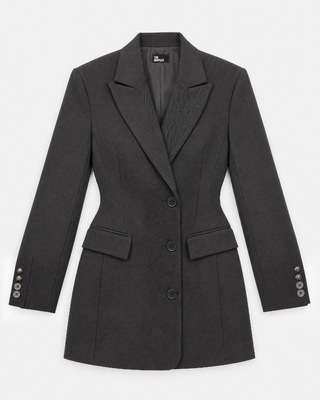 Robe fa&ccedil;on blazer en laine m&eacute;lang&eacute;e noire