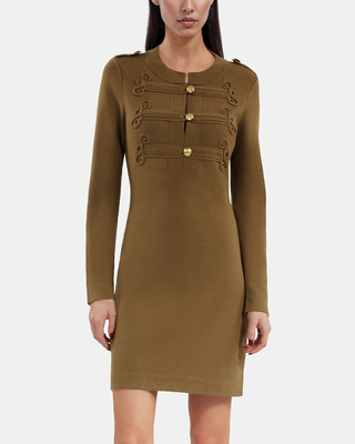 Robe courte style officier en maille kaki