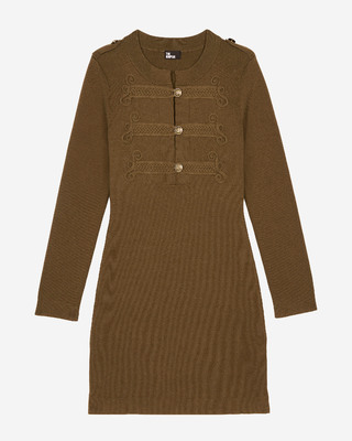 Robe courte style officier en maille kaki