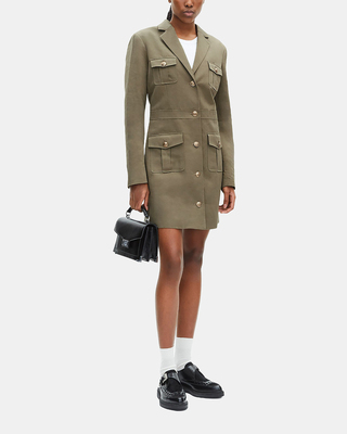 Robe courte style officier en lin kaki