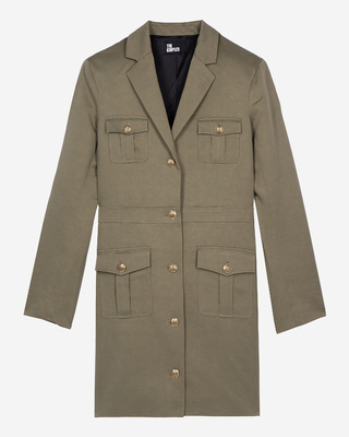 Robe courte style officier en lin kaki