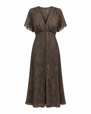 Robe longue imprim&eacute; l&eacute;opard marron