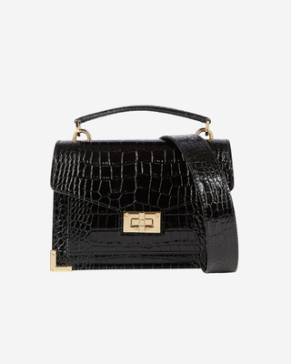 Sac Emily small effet crocodile en cuir noir