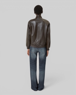 Blouson zipp&eacute; en cuir marron