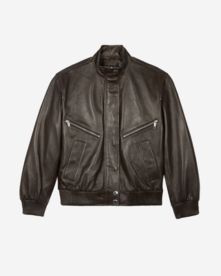 Blouson zipp&eacute; en cuir marron