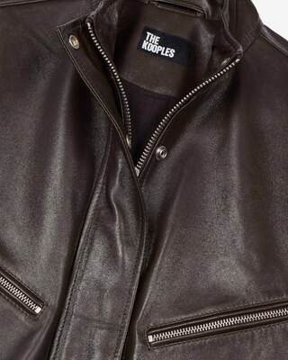 Blouson zipp&eacute; en cuir marron