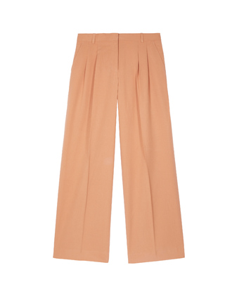 Pantalon de tailleur &agrave; pinces large en lin et coton orange clair