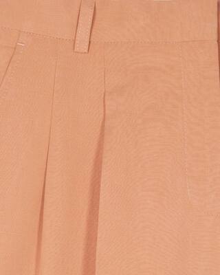 Pantalon de tailleur &agrave; pinces large en lin et coton orange clair