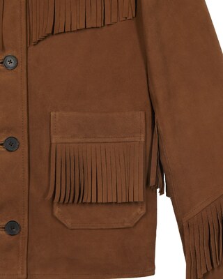 Blouson en cuir su&egrave;de avec franges camel