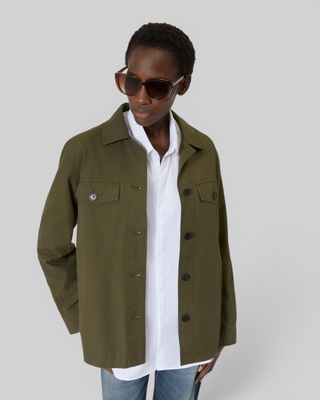 Blouson dos brod&eacute; en coton kaki