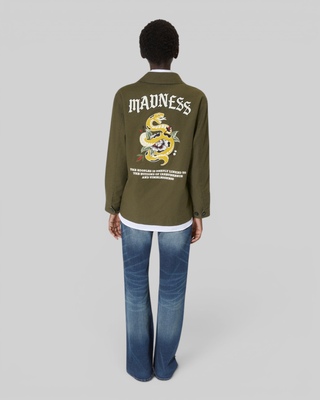 Blouson dos brod&eacute; en coton kaki