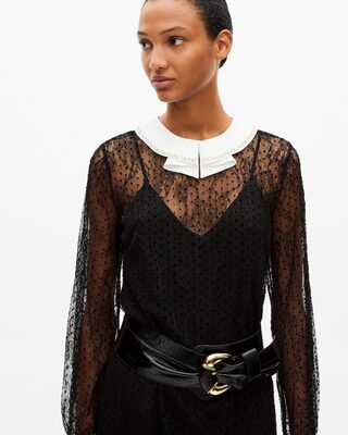 Robe courte en dentelle plumetis et strass noire