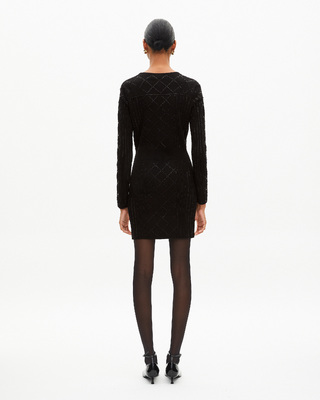 Robe courte en maille avec strass et perles noire