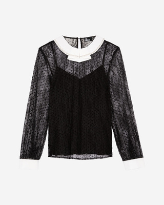 Top en dentelle plumetis avec strass noir