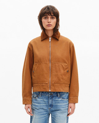 Blouson brod&eacute; dos en coton camel