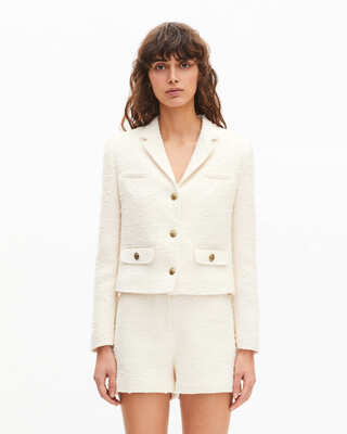 Veste tailleur en tweed &eacute;crue