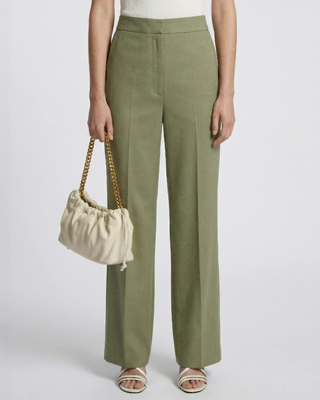 Pantalon large en lin et coton kaki