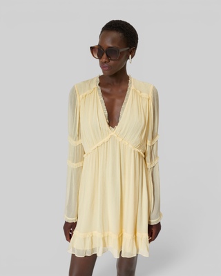 Robe courte volant&eacute;e jaune