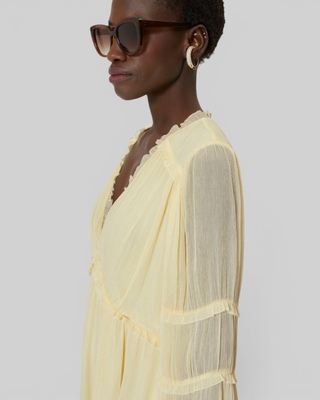 Robe courte volant&eacute;e jaune