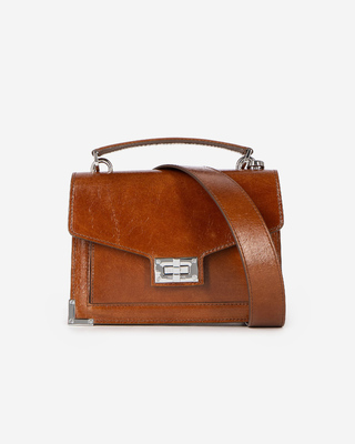 Sac Emily en cuir craquel&eacute; cognac