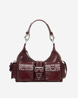 Sac Amelia en cuir craquel&eacute; bordeaux