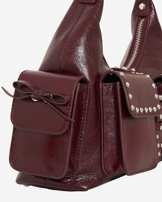 Sac Amelia en cuir craquel&eacute; bordeaux