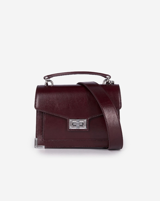 Sac Emily small en cuir craquel&eacute; bordeaux