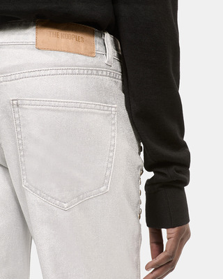 Silver straight studded jeans